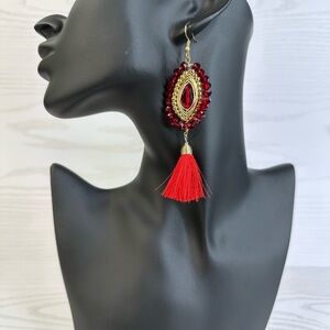New handmade Elegant Red and gold Tassel Earrings‎ 14k gold platted